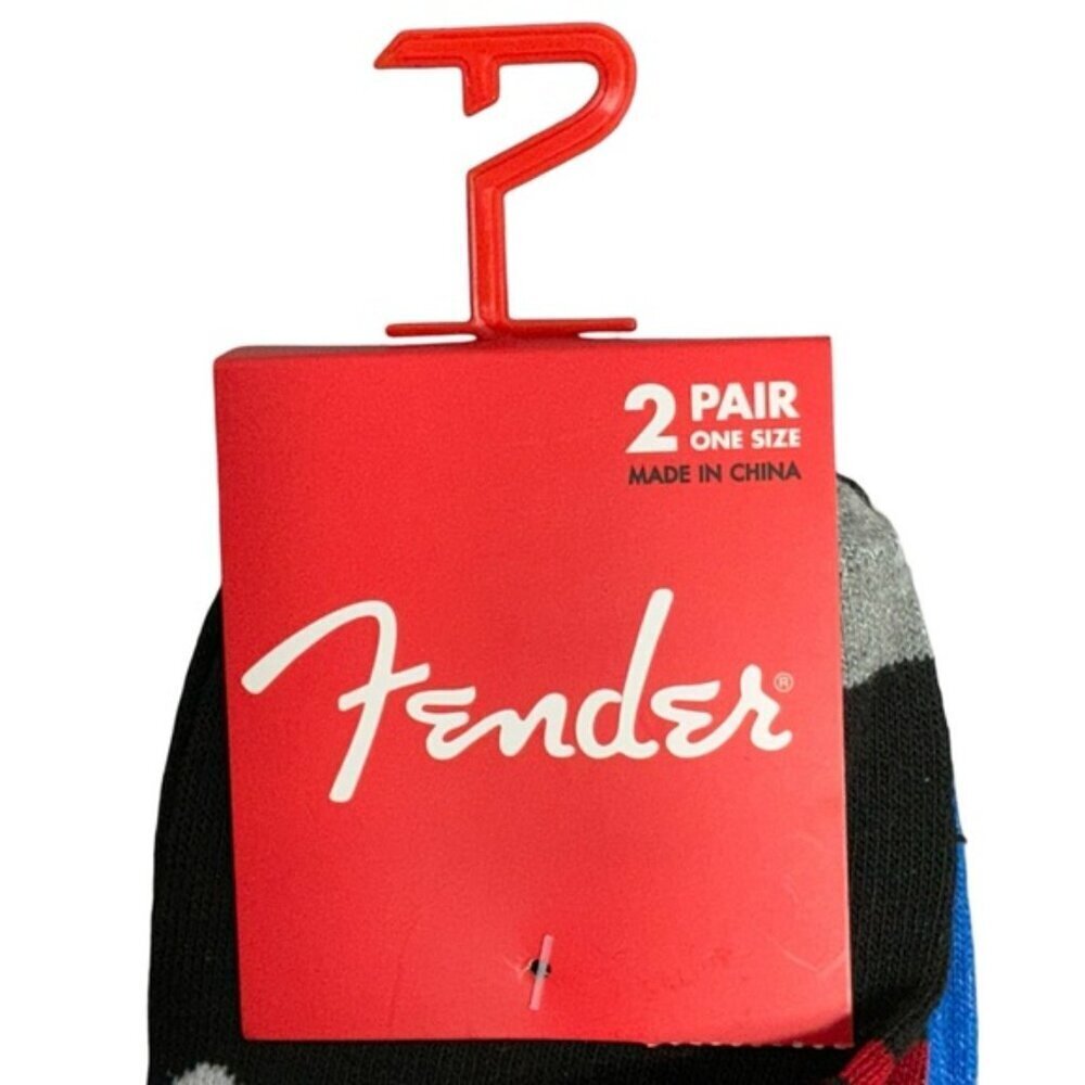 Fender Guitar Casual Socks 2 Pair Set Black Blue Adult Unisex Men 7-12 One Size - Picture 9 of 16
